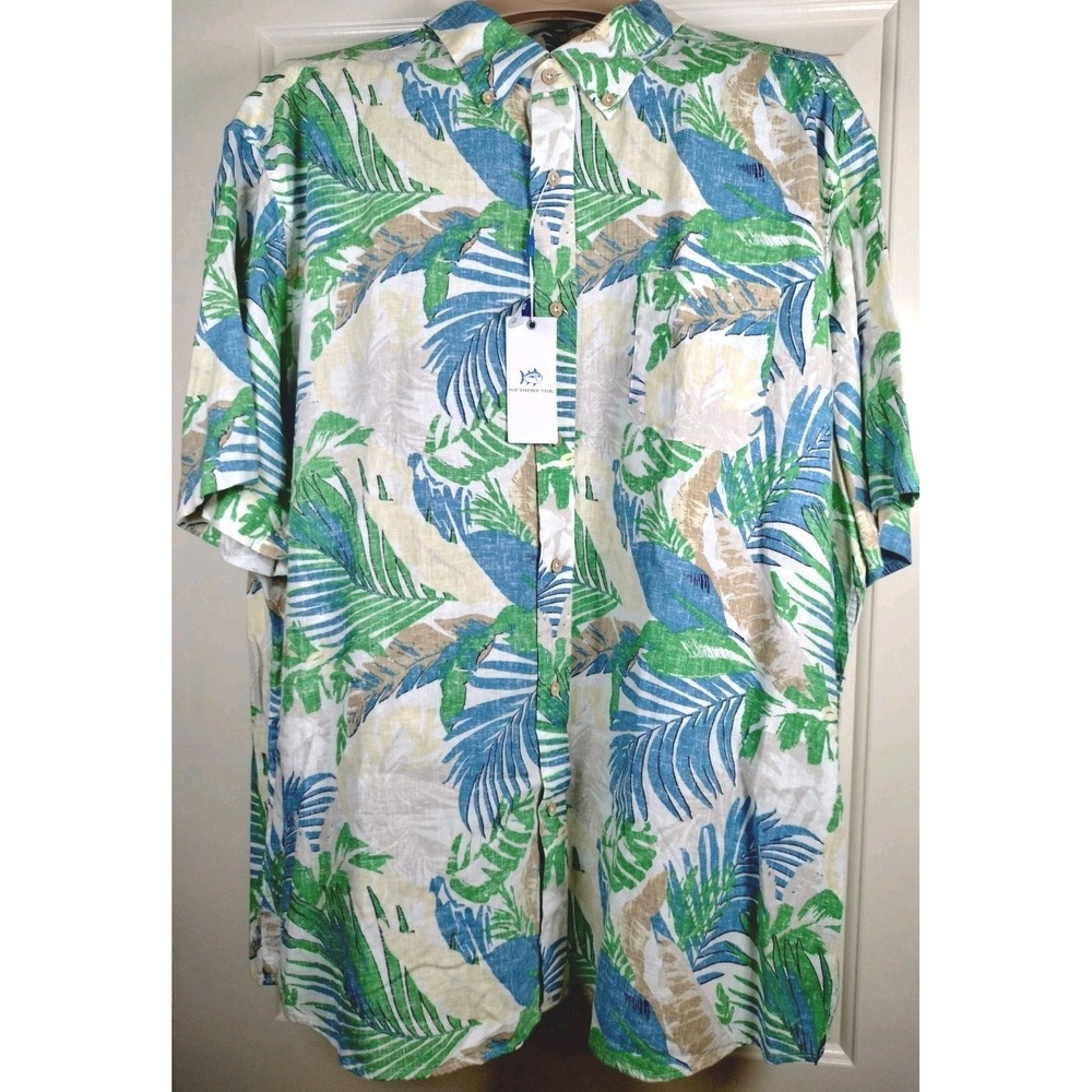 NWT Southern Tide Paradise Palms Linen Blend Sport Shirt XXL Tropical Vacation - Picture 1 of 14